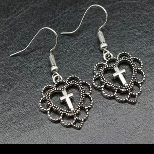 NWT Heart Cross Earrings